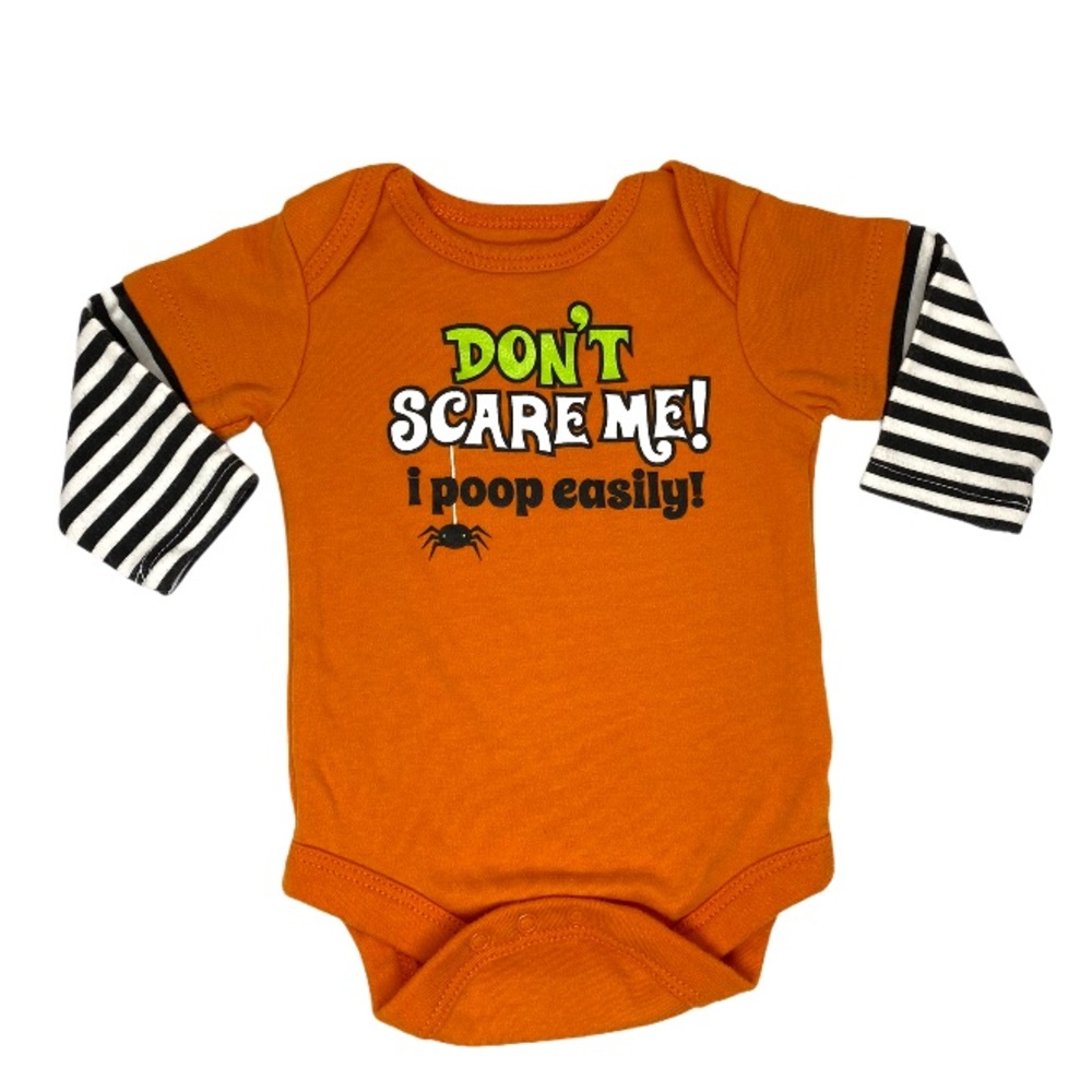 6/$12 💥♻ Halloween Don't Scare Me I Poop Easily LS Bodysuit | Size NB-3m | 0422